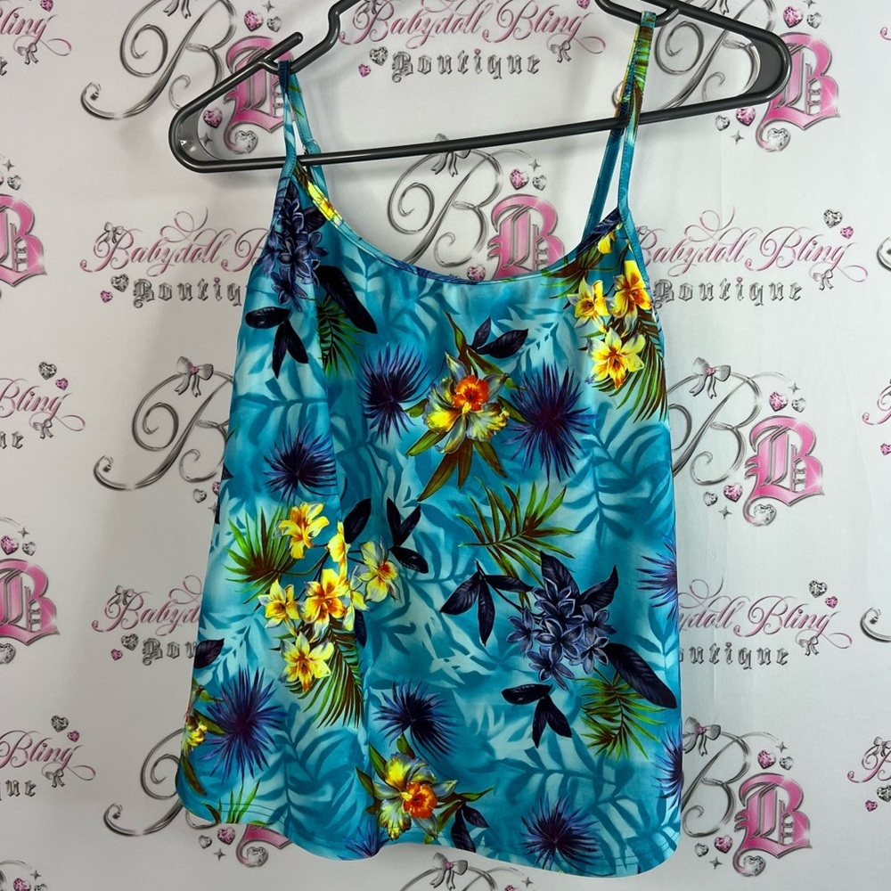 Christina Tankini tank top floral flowers water Tropical Floral Blue bikini top